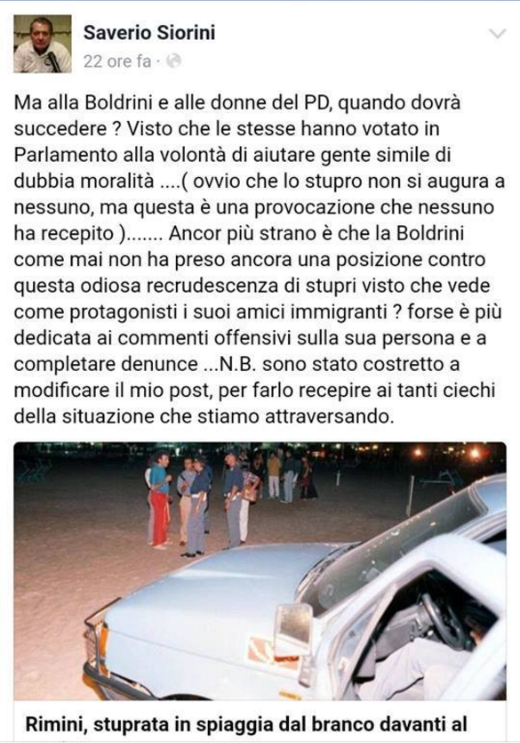 saverio Siorini post su Facebook
