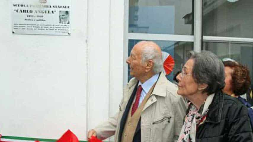 Piero e Sandra Angela, all'inaugurazione della targa intitolata al papà
