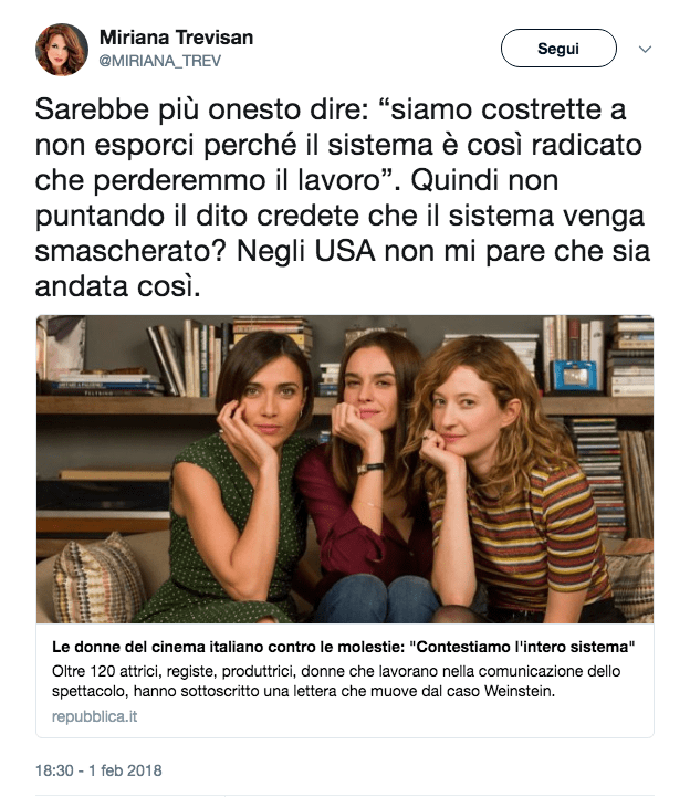 La lettera delle attrici italiane contro le molestie