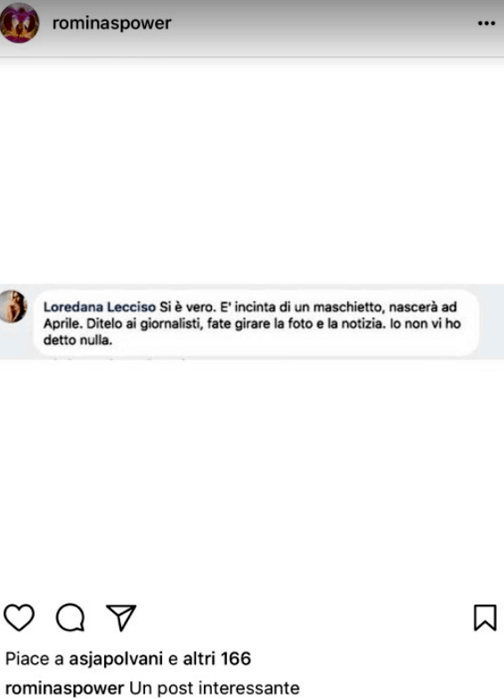 Il presunto post di Loredana Lecciso