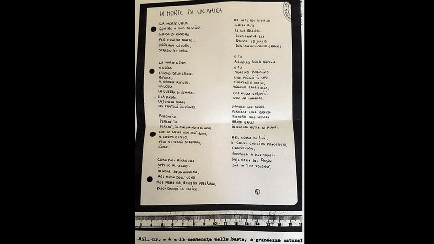 la lettera pervenuta alla famiglia Macchi: una poesia dedicata alla morte di Lidia