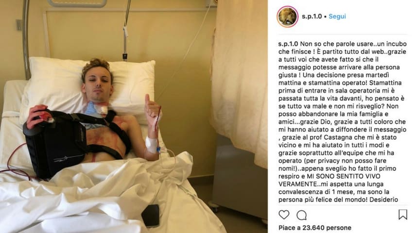 Salvatore ha messo un post su Instagram dopo l'operazione