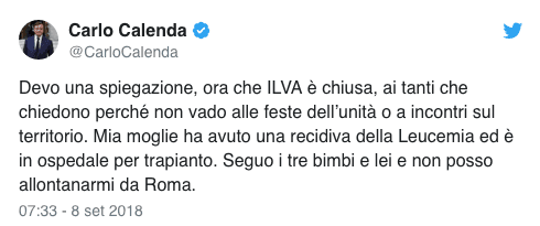 Calenda e la malattia della moglie: "Parlarne poteva essere d’aiuto"