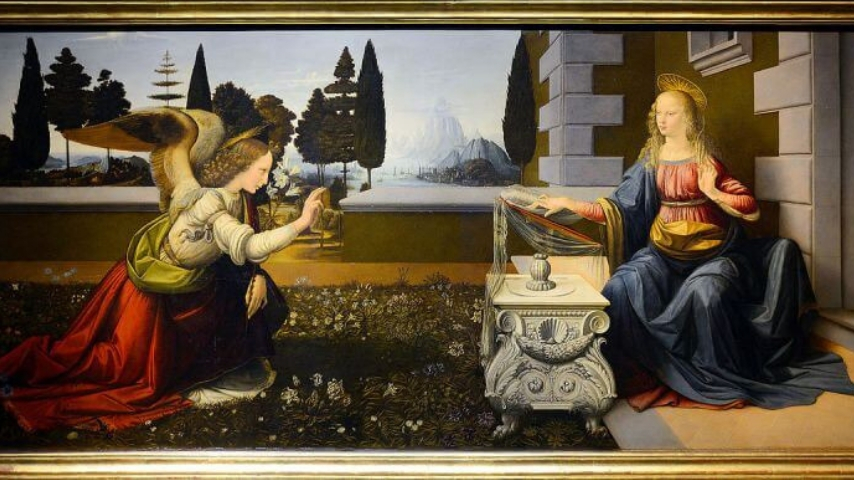 L'Annunciazione di Leonardo da Vinci. Immagine: Galleria degli Uffizi