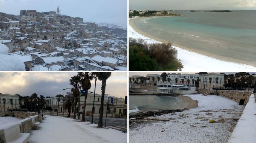 Il sud imbiacato_ in alto a sinistra Matera, in alto a destra Porto Cesareo. In basso Santa Maria di Leuca