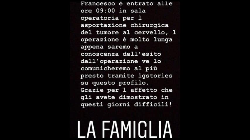Francesco Chiofalo sta subendo l'intervento: il messaggio della famiglia