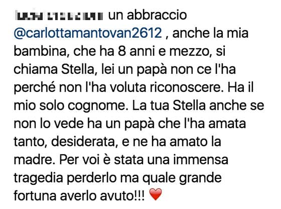 Carlotta Mantovan: dai fan la forza di superare il lutto