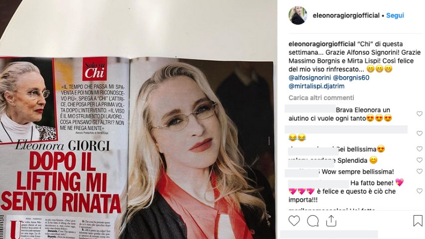 Eleonora Giorgi su Instagram annuncia il lifting