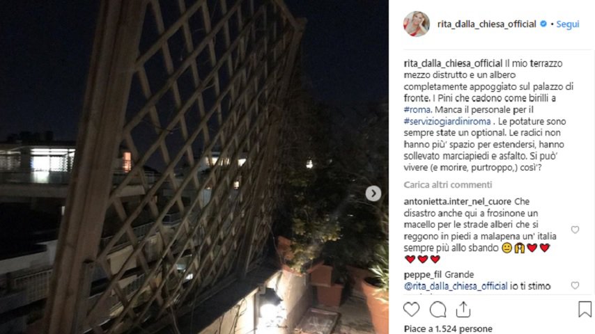 Instagram Rita Dalla Chiesa terrazza