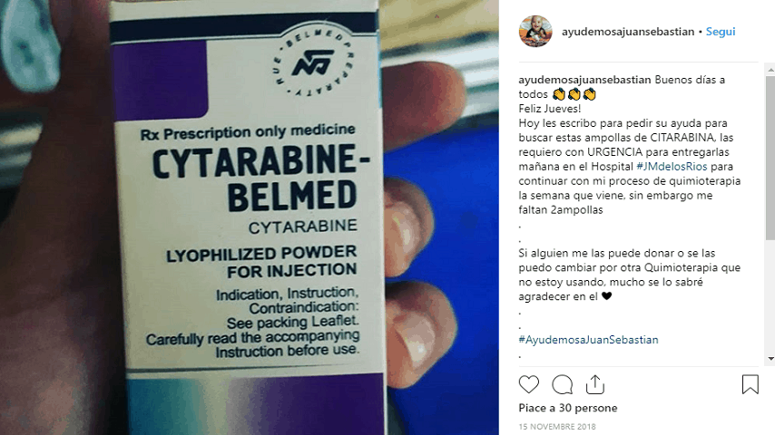 Post instagram della madre di Juan con foto medicinale