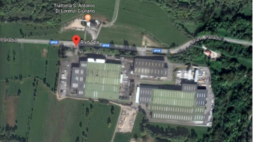 Vista satellitare dell'azienda Rivit Spa, sita in Via Palladio, 129, Caltrano (VI)