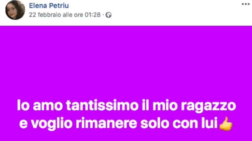 Un post di Elena Petriu. Fonte: Elena Petriu/Facebook
