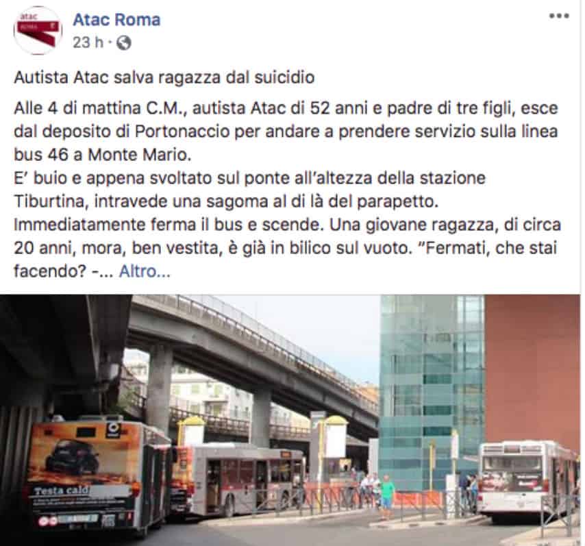 Autista dell'autobus salva ragazza che stava tentando il suicidio