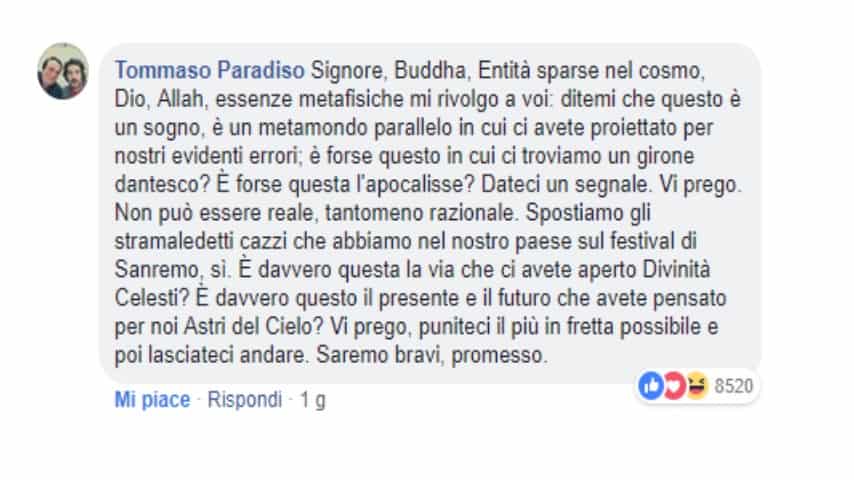 Tommaso Paradiso critica Di Maio: il ministro pensa troppo al Festival