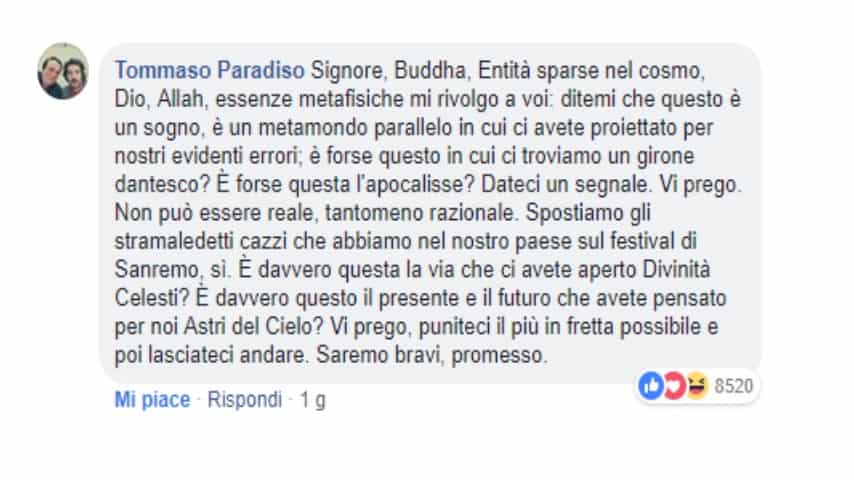 Tommaso Paradiso critica Di Maio: il ministro pensa troppo al Festival 