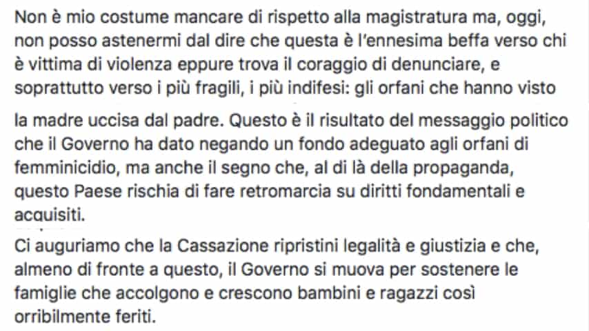 La conclusione del duro post di Mara Carfagna sulla sentenza. Fonte: Mara Carfagna/Facebook