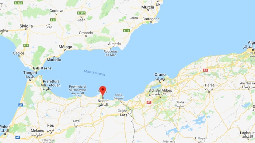 Il nafragio è avvenuto al largo delle coste di Nador, in Marocco. A soccorrerli la Marina marocchina. Credits: Google Maps