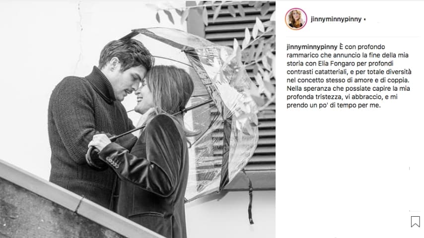 Il post su Instagram di Jane Alexander che annunciava la fine della sua storia