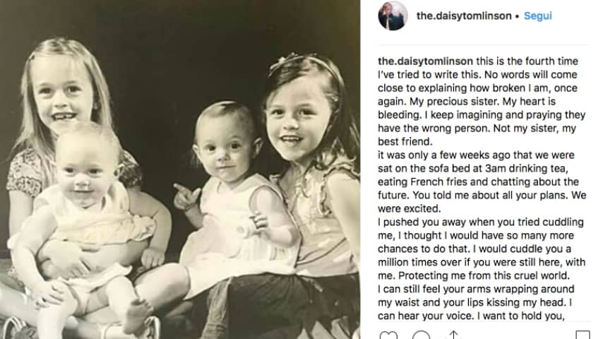 Il ricordo della sorella da parte di Daisy Tomlinson. Fonte: Daisy Tomlinson/Instagram