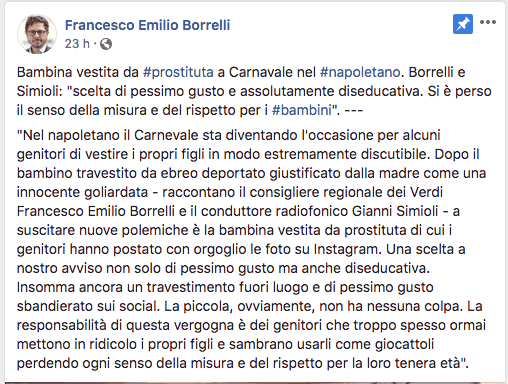 Carnevale shock: bambina vestita da prostituta