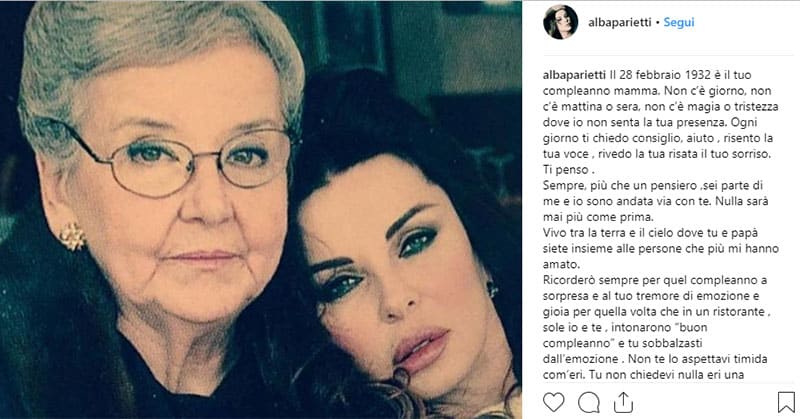 Alba Parietti E La Dedica Alla Mamma Scomparsa Nel Giorno Del Suo Compleanno