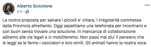 Il post di Alberto Scicolole su Facebook