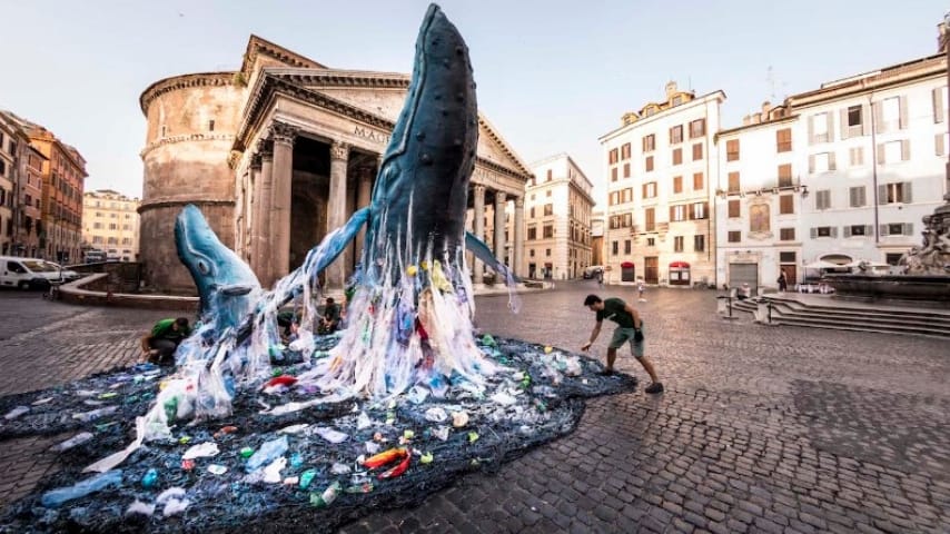 L'istallazione di denuncia di Greenpeace al Pantheon a Roma. Foto: Greenpeace