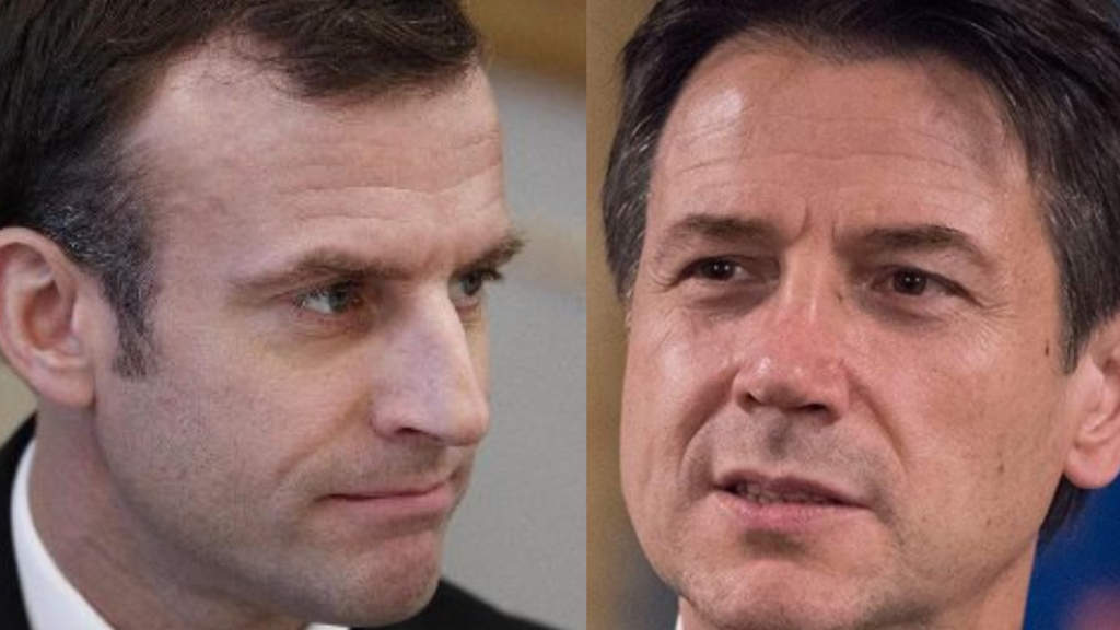 il volto di emmanuel macron e il volto di giuseppe conte