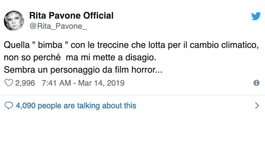 Il tweet di Rita Pavone