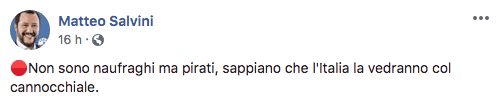 Il post di Matteo Salvini pubblicato ieri