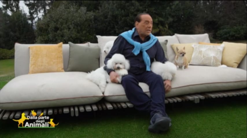 Silvio Berlusconi, fra tre cani, intervistato dalla Brambilla