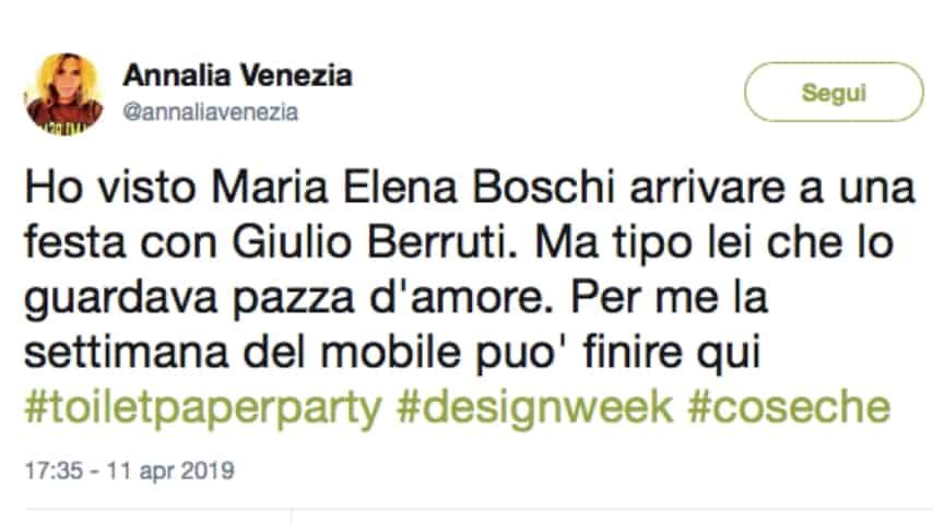 Il Tweet di Annalia Venezia, giornalista di Grazia. Fonte: Annalia Venezia/Twitter