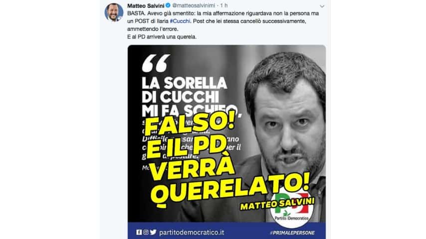 Il post di Matteo Salvini su Twitter. Fonte: Matteo Salvini/Twitter