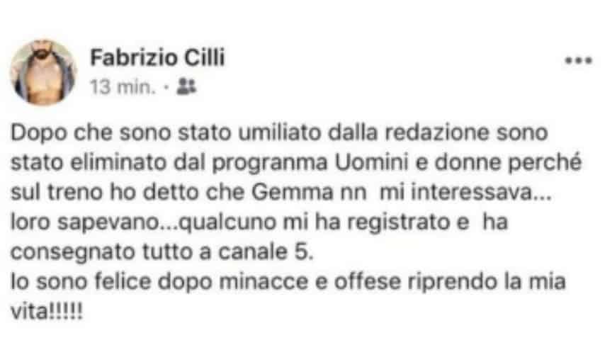 Il post di Fabrizio Cilli su Facebook