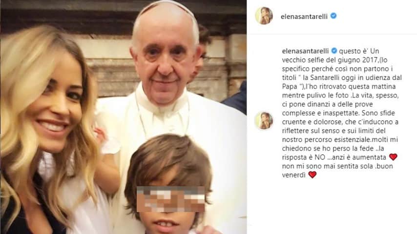 Post instagram di Elena Santarelli con Papa Francesco