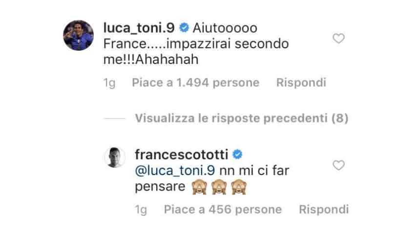 commento luca toni e risposta di francesco totti