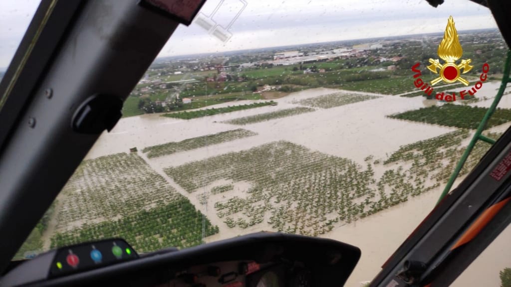 risaie innondate dalla piena del fiume savio a forlì cesena