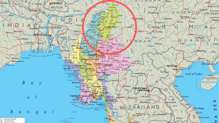 Cartina del Kachin in Myanmar