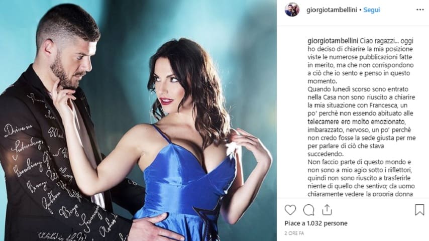 post instagram Giorgio tambellini lascia Francescsa De Andrè