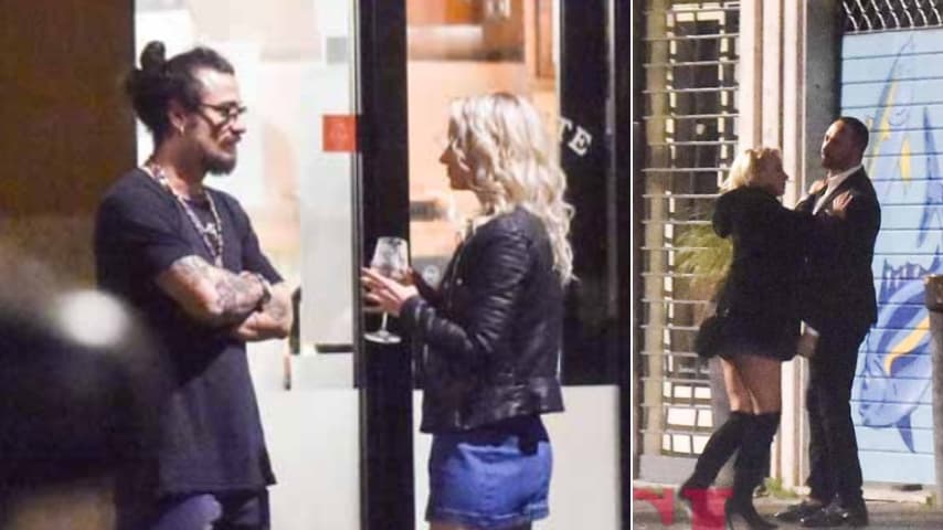 A sinistra: Veera Kinnunen e Dani Osvaldo fumano fuori dal ristorante. A destra: la lite con Stefano Oradei. Foto: Oggi