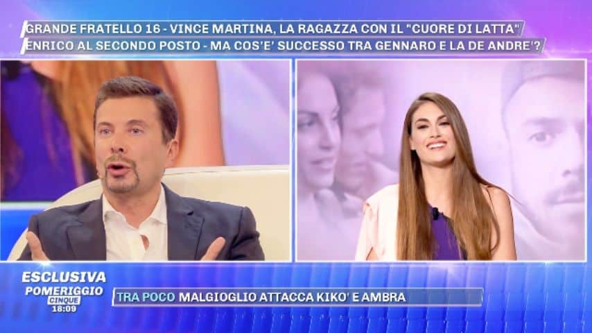 Riccardo Signoretti e Fabrizia De André a Pomeriggio Cinque. Immagine: Mediaset Play Pomeriggio Cinque