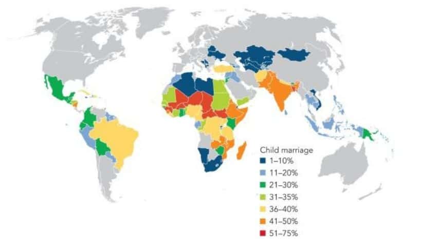 Statistiche sul fenomeno dei matrimoni minorili (Fonte Democratic and Health Surveys, International Center for Research on Women, United Nations Children's Fund)