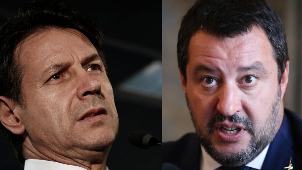 primi piani di giuseppe conte matteo salvini