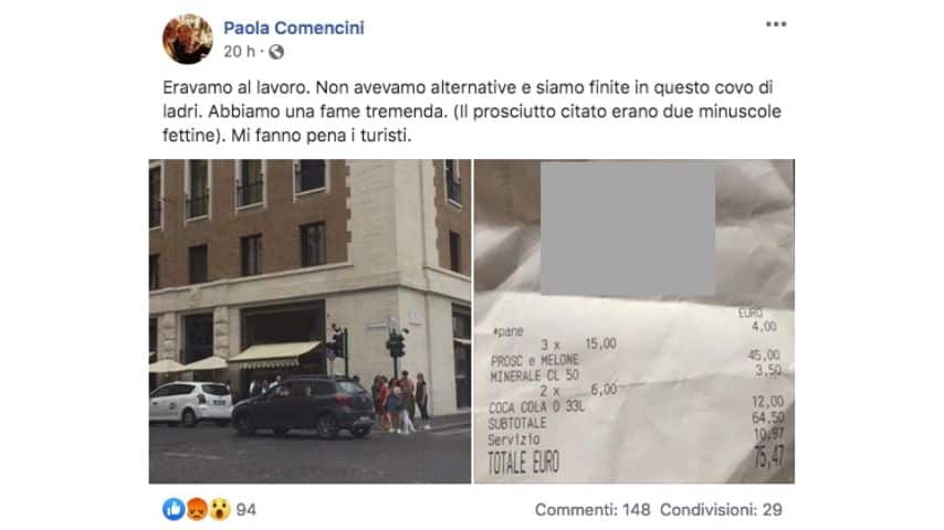 Il post su Facebook pubblicato da Paola Comencini