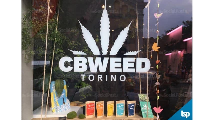 La vetrina del negozio Cbweed Shop Torino di Marco Paviotti