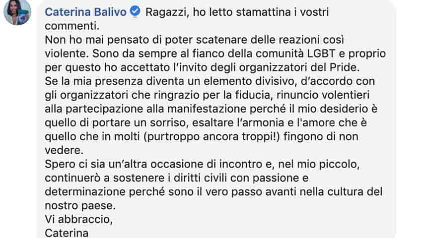 post Facebook di Caterina Balivo