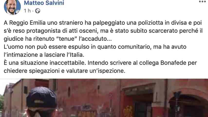 post di salvini su Facebook