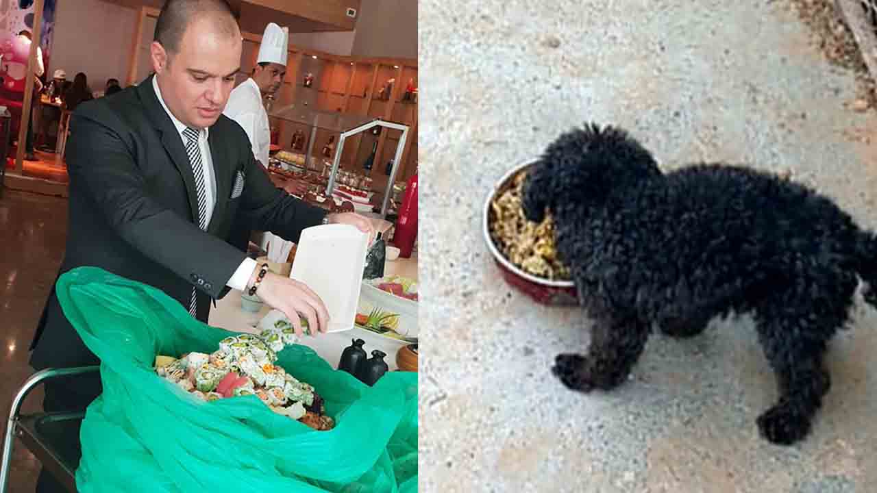 Chef J Gourmet dona avanzi a un cane