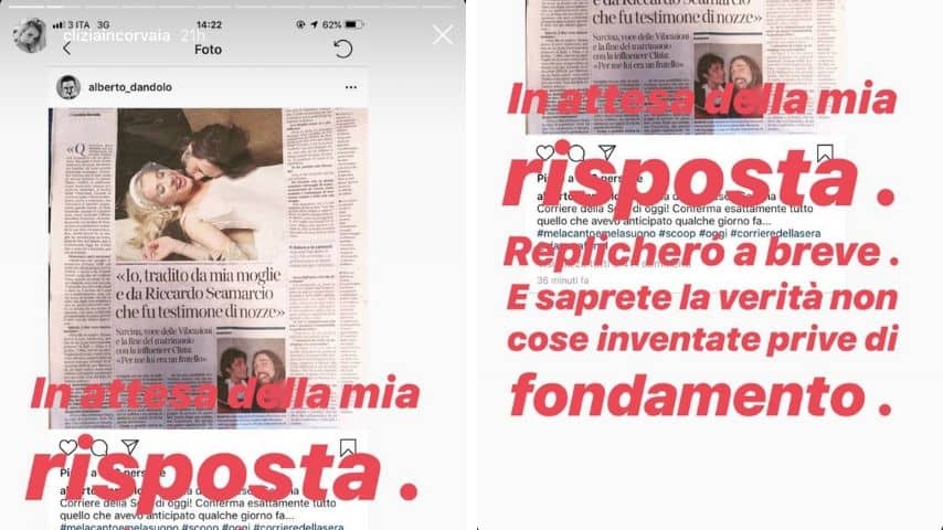 La replica di Clizia Incorvaia in una storia su Instagram. Fonte: Clizia Incorvaia/Instagram