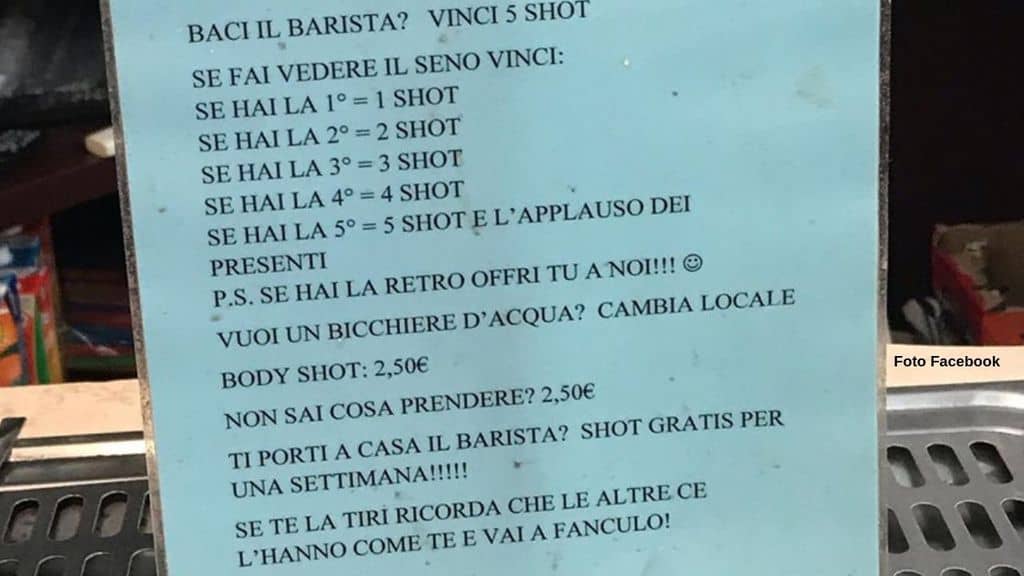 Il cartello incriminato del bar di Treviso (Foto Facebook Andrea Sales)